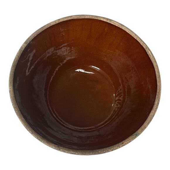 Vintage Brown Glazed Stoneware Bowl 10” Rustic Farmhouse Pottery - Picture 3 of 9